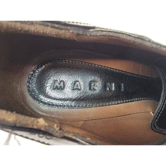 MARNI ITALY peep-toe lace-up patent leather brogue wedge platform booties 41 - Picture 9 of 10